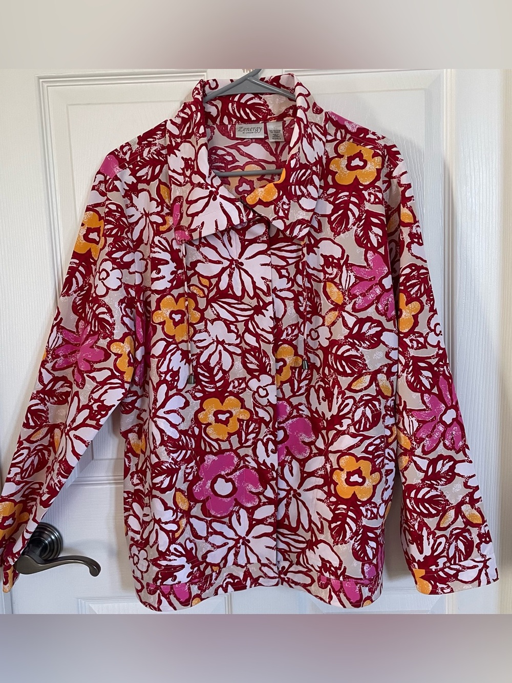 Zenergy by Chico’s Abstract Floral Zip Up Jacket size 2